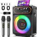 HWWR Karaoke Machine with 2 Wireless 2.4G 0-Delay Microphones for Adults,Portable Bluetooth 5.3 Speaker with Echo Adjustment and Deep Bass,Supports TWS/TV/Guitar for Family Party,Backyard BBQ(2 Mics)