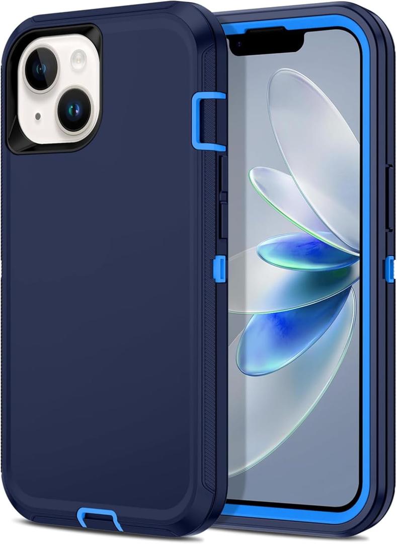 Apple iPhone 13 / iPhone 14 / iPhone 15 / iPhone 16e Case (6.1") Rugged Case Heavy Duty Shockproof Dust/Drop Proof 3 in 1 Full Body Cover (Navy, iPhone 13/iPhone 14/iPhone 15/iPhone 16e)