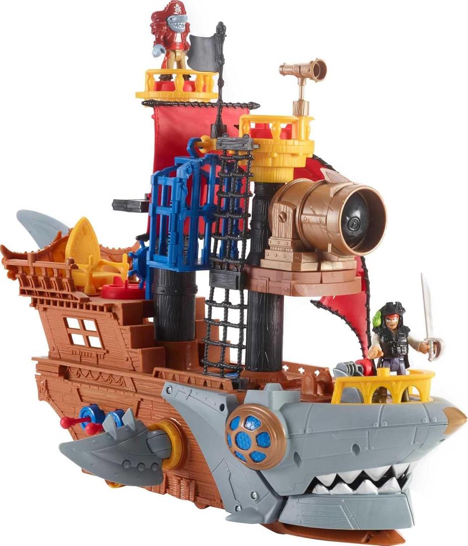 Fisher-Price Imaginext Preschool Toy Shark Bite Pirate Ship Playset with Figure & Accessories for Pretend Play Kids Ages 3+ Years 