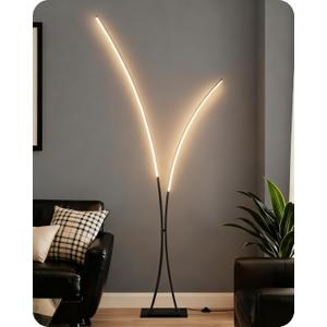 Modern 85.4" Arc Floor Lamp for Living Room, 2 Lights Arched Standing Tall Lamp with Remote, X-Shaped Bright Curved Lamp, Dimmable LED Corner Light for Bedroom, Office, Black, B61LD05W1
