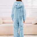 Flygo Girls Fleece Jumpsuits Fuzzy Hooded Rompers Kids Zip up Onesie Romper Costume Warm Winter Clothes 5-14 Years (Blue, L)