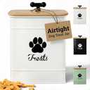 Dog Treat Container Airtight - 6 Inch Wide x 8 Inch Tall Iron Dog Treat Jar for Kitchen Counter with Airtight Bamboo Lid - 12 Cup Capacity Pet Treat Container - Doggie Cookie Jar - Big Treats Canister