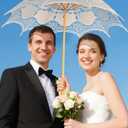 Vintage Lace Parasol Umbrella 32 Inch Bridal Wedding Decoration Umbrella for Photoshoot, Tea Party, Victorian Style Sunshade for Women and Adults