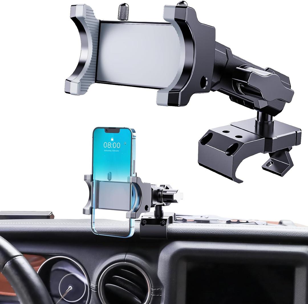 Upgraded Metal Phone Mount for Jeep Wrangler JL JLU 2018-2023 and Gladiator JT 2020 2021 2022 2023 Phone Holder Dash Mount System Kit Dashboard Accessories Driver Side (Not for 4xe) (18-23 (Driver side))