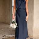 PRETTYGARDEN Women's 2026 Summer Satin Dress Elegant Sleeveless Mock Neck Cocktail Party Maxi Dresses (Dark Navy)