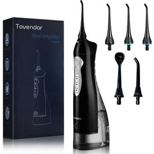 TOVENDOR Electric Water Dental Flosser Teeth Pick, Cordless Flossers Oral Irrigator IPX7 Waterproof 300ML Rechargeable Travel Water Teeth Cleaner with 5 Tips for Home Braces Care Gums Deep Cleaning