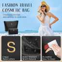 Mom Gifts| Initial Makeup Bag Set for Women Girls Personalized Gifts for Bridesmaid Teachers Graduation Friend Female PU Leather Cosmetic Travel Toiletry Bag(Black,S)