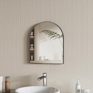 Black Metal Frame Bathroom Arch Mirror for Over Sink, 15x18 Inch Arched Tempered Mirror, Wall Vanity Mirror for Farmhouse, Modern Luxe Mirror for Bedroom, Living Room, Entryway