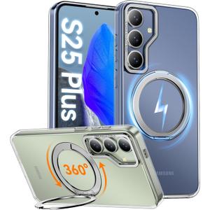 Oneagle 360 Spin Magnetic Stand for Samsung Galaxy S25 Plus Case Clear [Fit for Magsafe],[30X Anti-Yellowing] S25 Plus+ Phone Case 6.7" with [Rotatable Kickstand Ring][15FT Military Grade Protection]