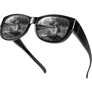 URUMQI Polarized Sunglasses Fit Over Glasses for Women, Trendy Cat Eye Sunglasses UV400 Protection Lens Flexible TR90 Frame