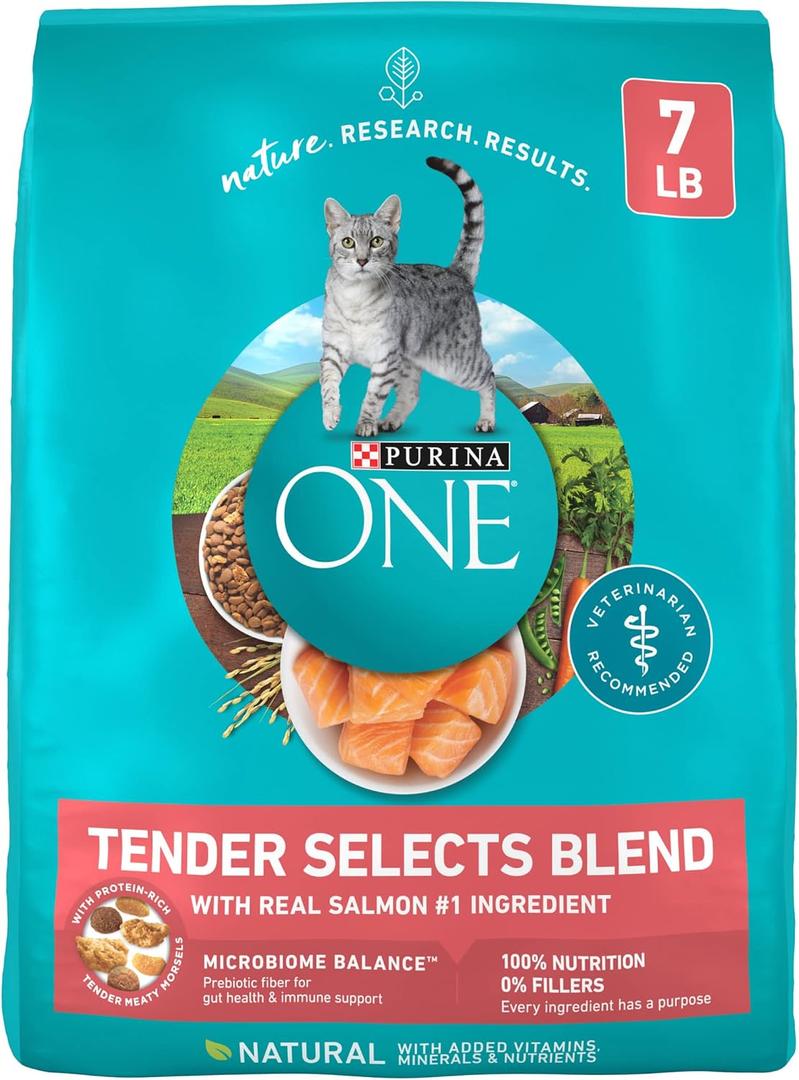 Purina ONE Natural Dry Cat Food, Tender Selects Blend With Real Salmon - 7 lb. Bag (EXP 02/01/27)