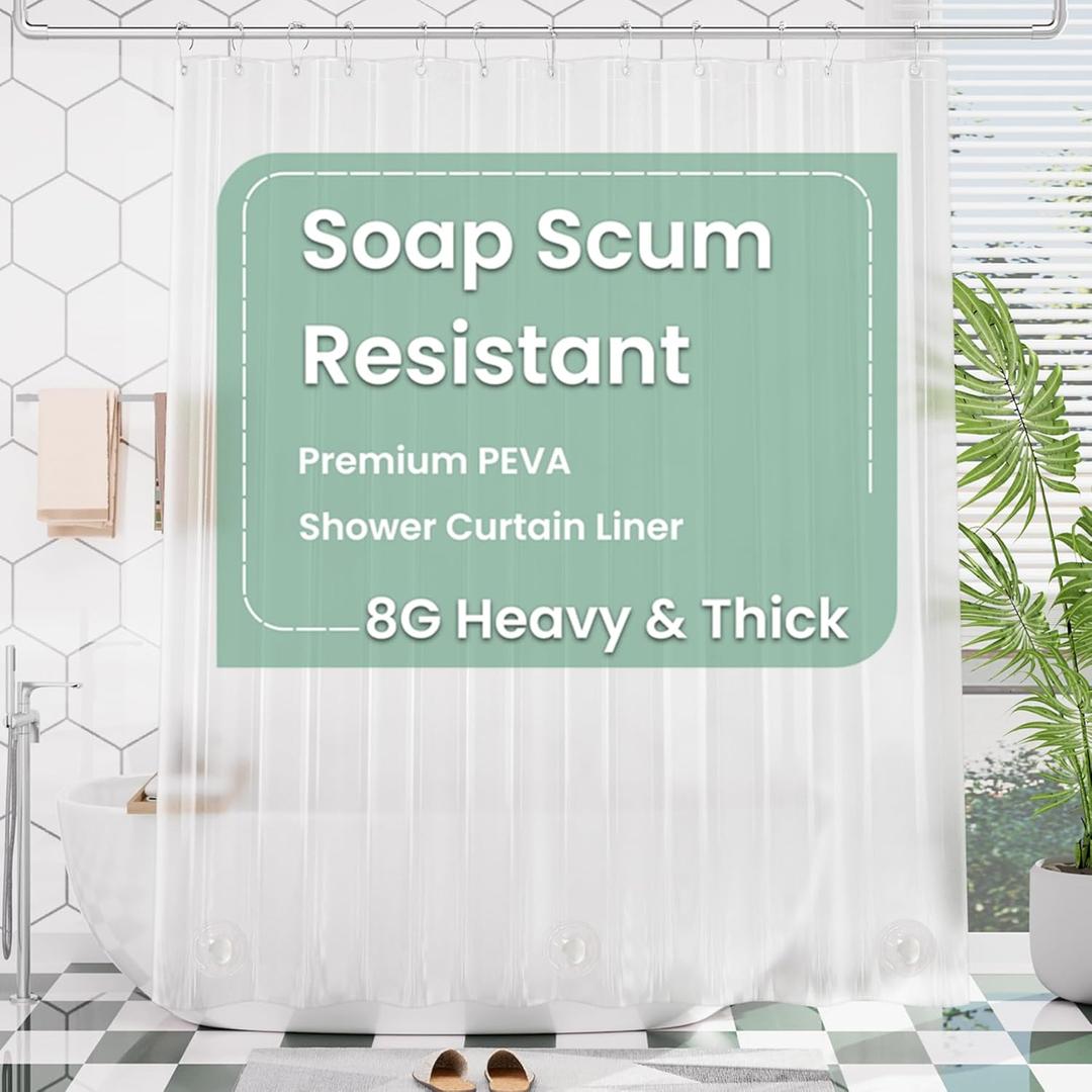 AmazerBath Frosted Shower Curtain Plastic 72x72 Inches, Heavy Duty Shower Curtain Waterproof, Thick PEVA Shower Curtains for Bathroom with 3 Big Clear Weighted Stones and 12 Rustproof Grommets