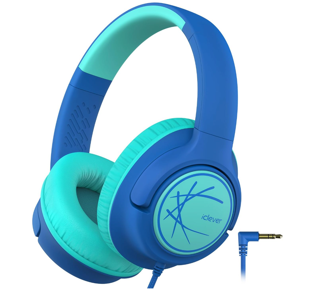 iClever Kids Headphones with Cord, 85dBA Safe Volume Wired Headphones for Kids, Stereo Sound Foldable Adjustable, 3.5mm Jack, Over Ear Child Headphone for School/Boys/Girls/iPad/Tablet/Travel, Blue
