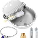 ToLanbbt Automatic Animal Dispenser Horse Water Bowl with Float Valve Stainless Steel Goat Waterer Feeder Outside Water Trough for Livestock Auto Fill Dog Watering Bowl with 1/2" Hose, Drainage Hole