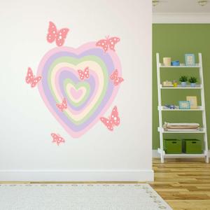 Design With Vinyl Danish Pastel Wall Decal Cute Pastel Seamless Heart Pattern with Beautiful Butterflies Removable - Size: 16 in x 20 in (Multi)
