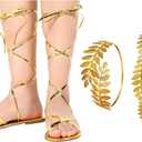 3 Pieces Gold Roman Shoes and Leaves Crown Greek Headband and Arm Ring for Costume Women Halloween Cosplay Party, Size 38 (Gold)