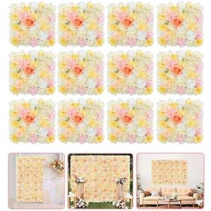 Yellow Pink Floral Wall Backdrop Panels - 5ftx3.74ft Fake Flower Backdrop Wall Artificial Wedding Background for Bridal Shower Birthday Home Party Decor