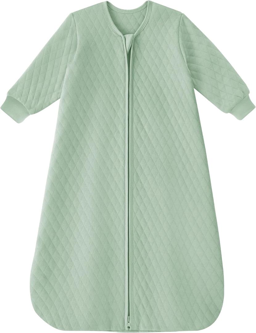 Yoofoss Baby Sleep Sack 6-12 Months 1.0 Tog Long Sleeve Sleep Sack Organic Cotton Wearable Blanket for Infants 2-Way Zipper Quilted Sleeping Sacks(Medium) (Green)