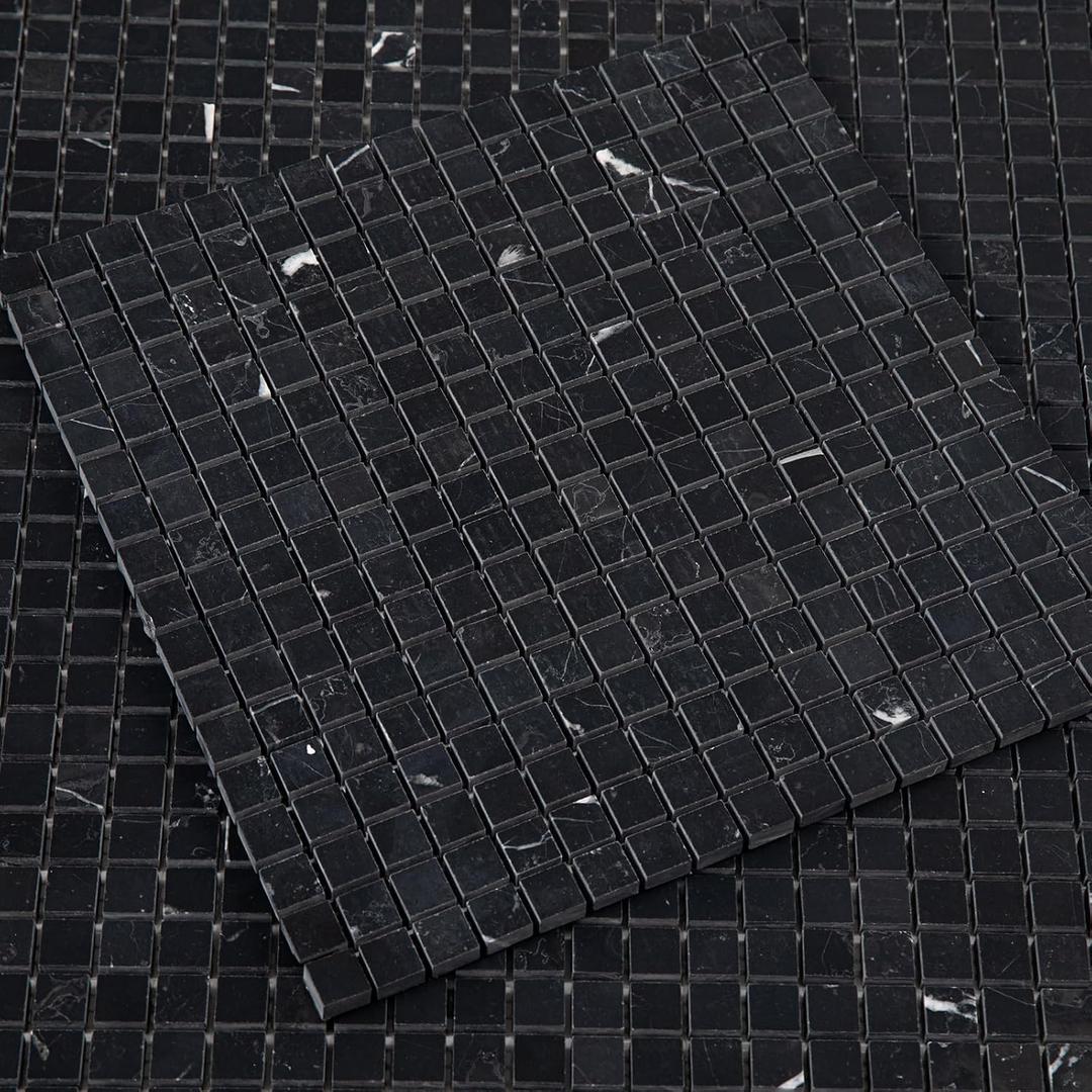 Lovdeco Nero Marquina Marble Stone 5/8 Inch Square Black Marble Mosaic Tile for Kitchen Wall Bathroom Shower Floor (5 Sheet, Honed)