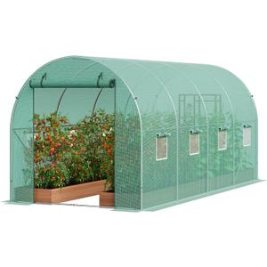 VEVOR Walk-in Tunnel Greenhouse, 14.6x6.4x6.3 ft Hoop House Greenhouse Tunnel, Plant Hot House with Galvanized Steel Frame, Green PE Cover, Roll-up Zipper Door and 8 Windows for Outdoor