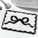 Black Scalloped Bow Bathroom Mat 16" x 24" Non Slip Coquette Bow Rug Cute Aesthetic Scallop Carpet Preppy Room Decor Microfiber Absorbent Bath Rug for Bathroom Bathtub Shower Bedroom