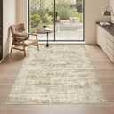 3x5 Washable Area Rug for Entryway, Soft Kitchen Rugs Non Slip for Dining Room, Vintage Abstract Living Room Rug, Thin Area Rugs Indoor for Bedroom, Kids Room Decor(3'x5', Brown/Ivory)
