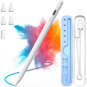 Stylus Pen for iPad 2018-2025, 15 Mins Fast Charge for Apple Pencil with Palm Rejection, Compatible with iPad 11/10/9/8/7/6, Pro M4/12.9"(6/5/4/3)/11", Air M3/M2/5/4/3, Mini A17 Pro/6/5,White