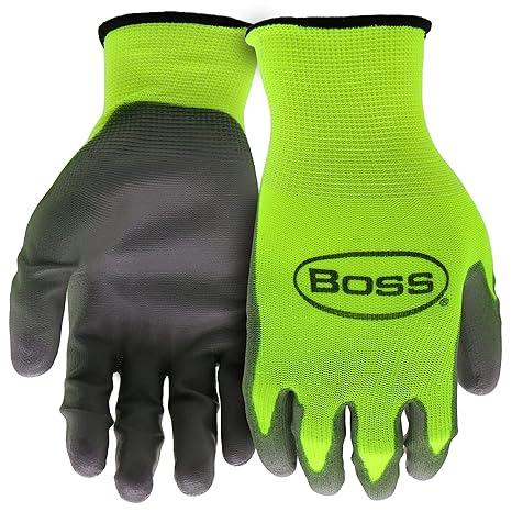 Boss Men's High Visibility Nitrile Coated Work Gloves, 5-Pack, High Dexterity, Enhanced Grip, Abrasion Resistant, Water Resistant, Large, Green/Black, (B31211-L5P)