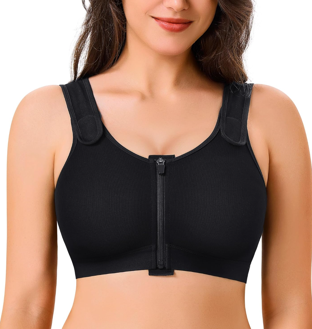 CYDREAM Zip Front Closure Wireless Bras for Women Full Coverage Post Surgery Compression Back Smoothing Comfort Adjustable,M