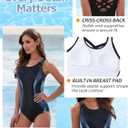Athletic One Piece Swimsuit Women Modest Criss Cross Back Chlorine Resistant Swimwear with Built-in Bra (Blue, L)