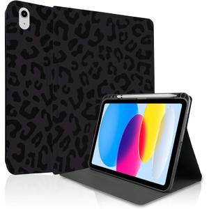 TopPerfekt Case for iPad 11th (A16) 11-inch 2025 / for iPad 10th Generation 10.9-inch 2022, Stand Folio Case Cover with Pencil Holder for Kids, Boys, Girls, Anti-Slip and Anti-Shock - Leopard Black