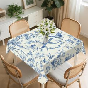 Square Tablecloth Washable Table Cover 54"x54" and 60"x60", Waterproof Square Table Cloth for Indoor and Outdoor, 54x54In, Floral and Bird