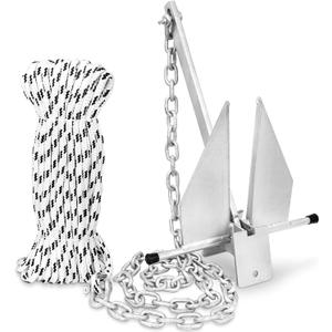 Boat Anchor Kit Fluke Anchor with Chain and Anchor Rope Set for Boats Pontoon, Deck, Fishing, and Sail, 16-26FT Boats, 10LB