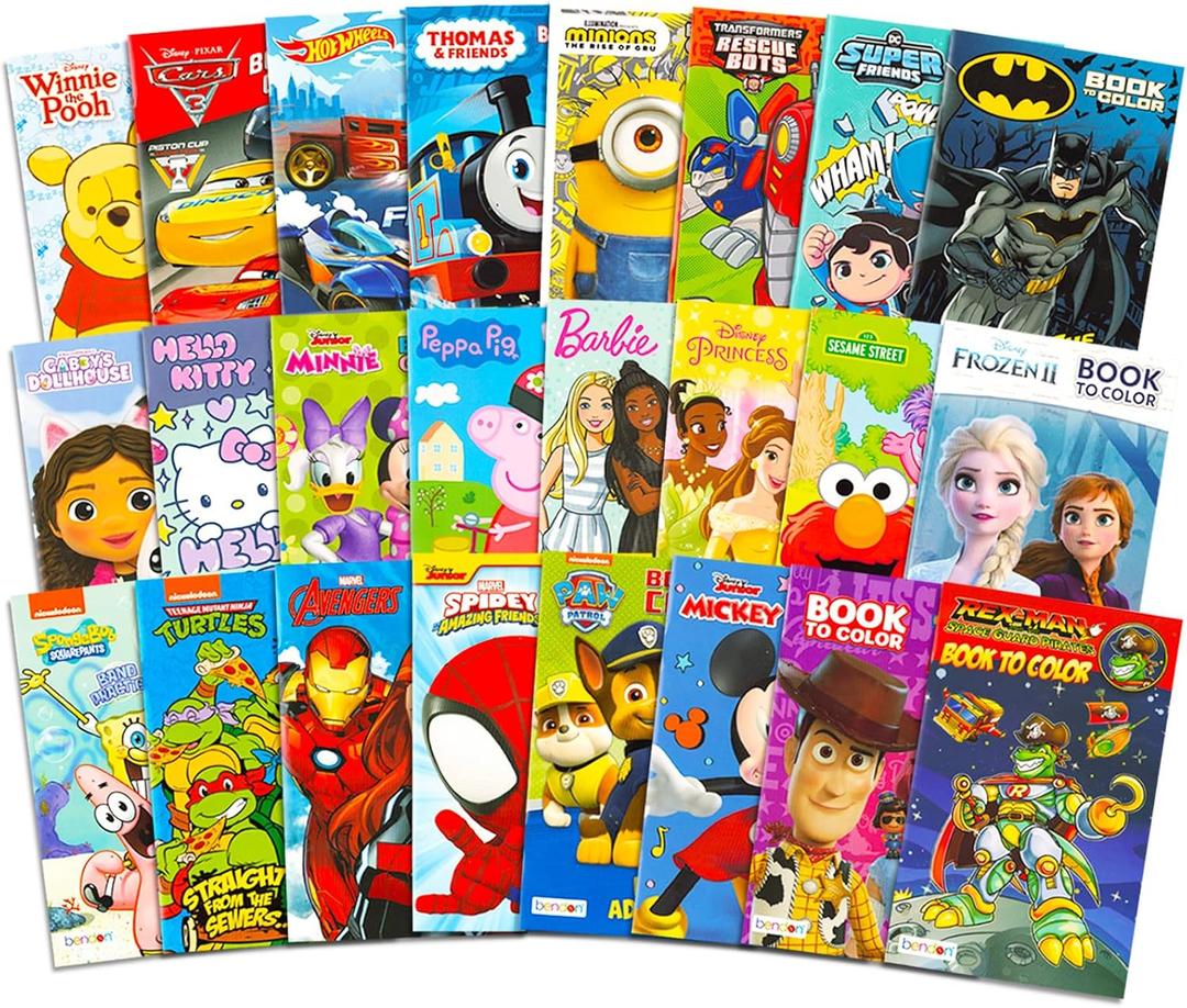 24 Pack Small Coloring Books for Kids Ages 4-8, 2-4 - Bulk Coloring Bundle Classroom Rewards, Prizes, PreK Kindergarten Party Favors with Disney, Nick, More | Mini Activity Books for Boys, Girls