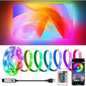 HOUHUI LED Strip Lights for TV, 9.8Ft RGB LED Lights for 32-50in TV Behind, App Control Music Sync Strip Lights IP65 Waterproof with Remote, USB LED Strips Bias Lighting for Bedroom PC Monitor Desk
