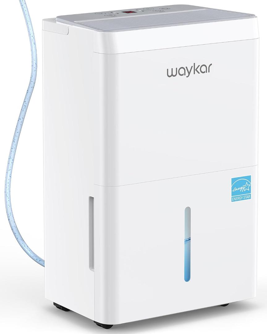 Waykar 150 Pint 2025 Energy Star Dehumidifier with Pump for Large Rooms up to 7,000 Sq. Ft. for Home, Basement, Commercial, Industrial, with Drain Hose & Tank, Auto Defrost, Smart Auto Comfort Mode, Grey