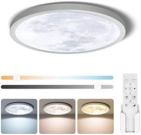 Aphyni 12 inch LED Flush Mount Ceiling Light,Unique Moon Design Morden LED Ceiling Lights,28W 2800LM Remote Control 3000K-6500K Adjustable Ultra Thin for Living Room Bedroom Hallway
