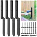 Heavy Duty Steel Fence Post Repair Stakes, Fence Post Anchor Ground Spike, for Repair Tilted/Broken Wood Fence Post (4 Pack/Black