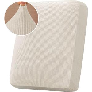 H.VERSAILTEX Velvet Stretch Couch Cushion Cover Plush Cushion Slipcover for Chair Cushion Furniture Protector Seat Cushion Sofa Cover (1 Piece Armchair Cushion Covers, Ivory Striped)