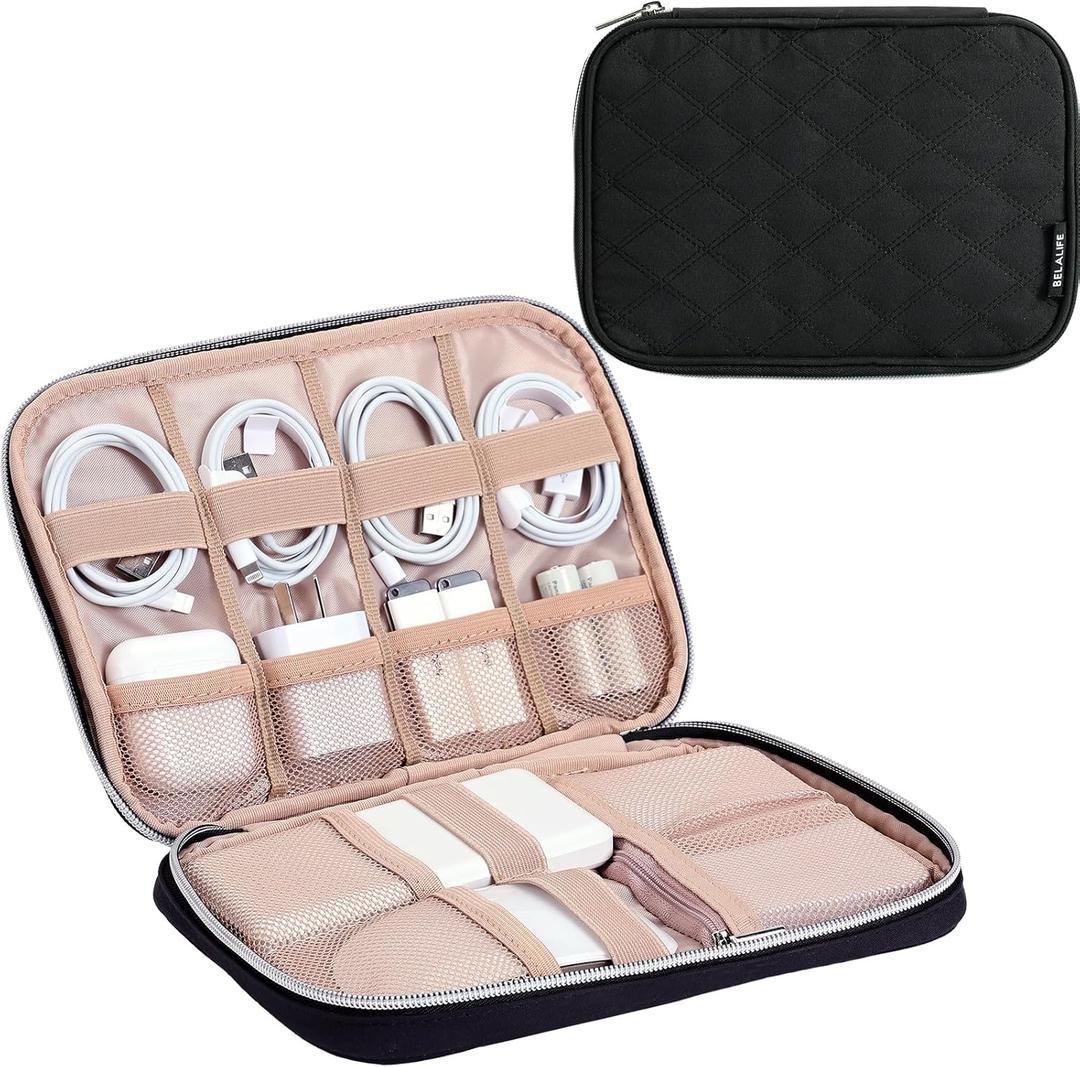 BELALIFE Electronic Organizer, Portable Travel Cable Bag, Tech Storage for Cord, Charger, Phone, Earphone, Hard Drive, USB, SD Card and Other Accessories, Black (Medium)