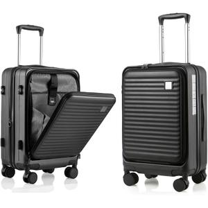 Expandable Carry On Luggage Durable Hardside Lightweight Rolling Suitcases with Spinner Wheels TSA Lock, (Black, 19.5-Inch)