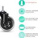 Hirate 3" Office Chair Casters Wheel with 5/16"-18UNC Threaded Stem Mute Gaming Chairs Casters Replacement Safe for Hardwood Tile Floors, Set of 5 with Screw Inserts