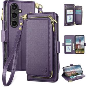 DJBEAR for Samsung Galaxy S26 Plus Wallet Case for Men & Women, All-in-One Flip Folio Cover with 9 Card Slots, Zipper Pocket, Detachable Wrist Strap,Full Body Protection for SamsungS26Plus Dark Purple