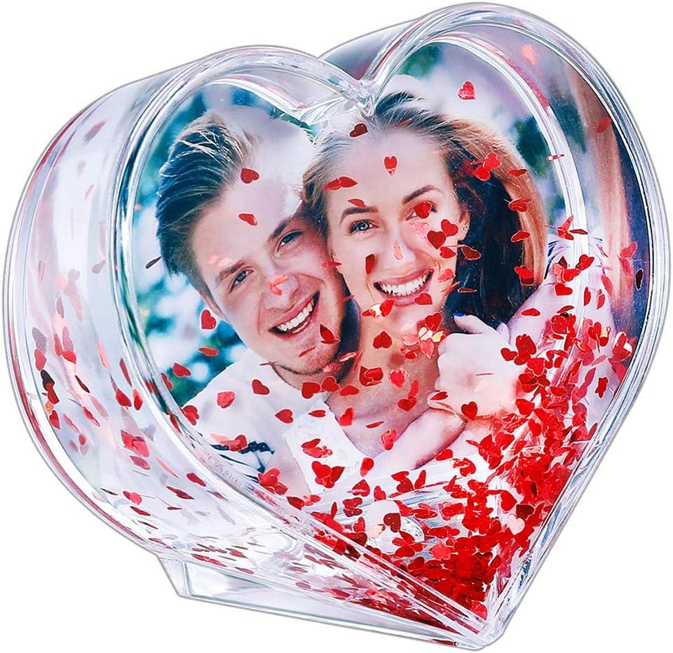 RDH Glitter Heart Shaped Picture Frames Liquid Snow Globe Photo Frame for Couples Friends Family (Love) 3.54 x 3.74"