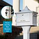Architectural Mailboxes Hamilton Secure, Locking USPS Approved Heavy Duty, Cast Aluminum Metal Post Mounted Mail Box for Outside, White Large Curbside Mailbox with Magnetic, Lockable Double Doors