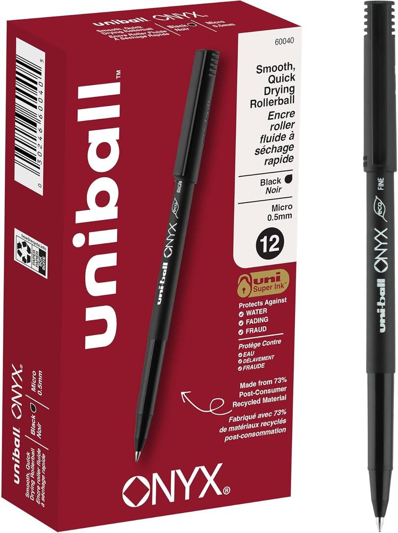 uniball Onyx Rollerball Pens, Micro Point (0.5mm), Black