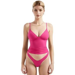 SUUKSESS Women Sexy Deep V Neck Sleeveless Fitted Basic Tops Y2K Tank Top Cami M, Pink