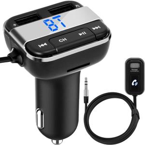 Cigarette Lighter Bluetooth FM Transmitter - Universal Wireless Car Bluetooth Adapter, Music Audio Stereo Radio Receiver w/Mic, Handsfree Calling, Siri/Google Asst, USB, SD Card Slot - Pyle PBT91.5