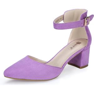 IDIFU Women's IN2 Pedazo Dress Shoes Low Block Heels Comfortable Chunky Closed Toe Ankle Strap Wedding Pumps (6.5, Lavender Suede)