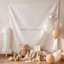 1st Birthday Backdrop Set 59'' Happy Birthday Background Cloth 40'' Number 1 Foil Balloon 10'' Latex Balloons First Birth Party Decorations for Baby Shower, Photoshoot (White)